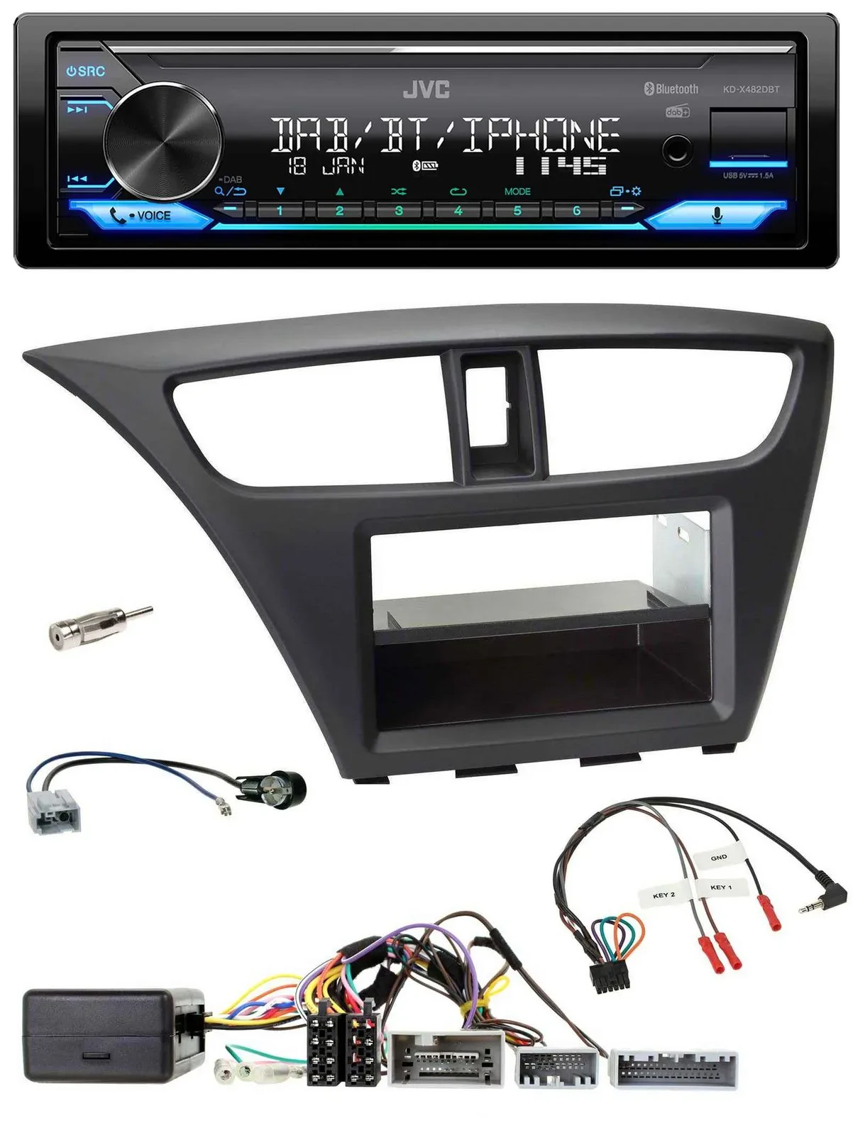 JVC Bluetooth DAB USB Lenkrad Autoradio für Honda Civic (ab 2012)