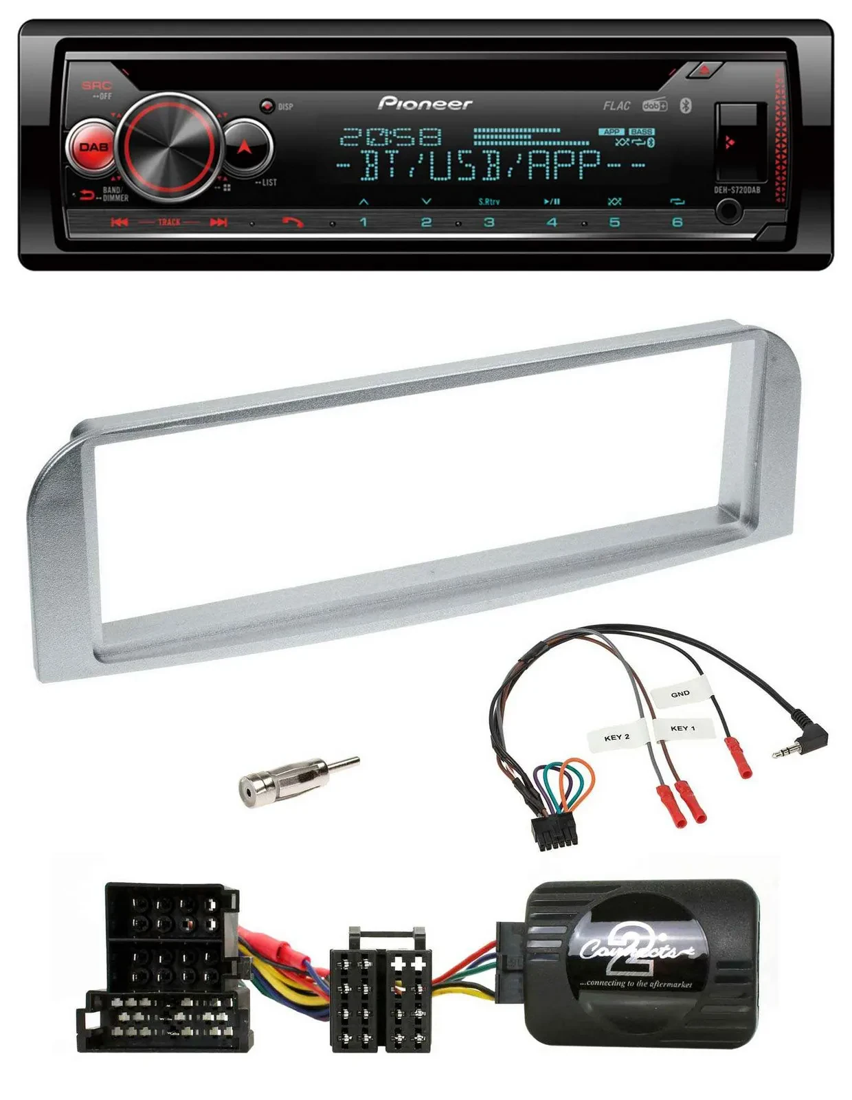 Автомагнитола для Alfa Romeo 147/GT Pioneer DAB, CD, Bluetooth, USB серебристо-серый