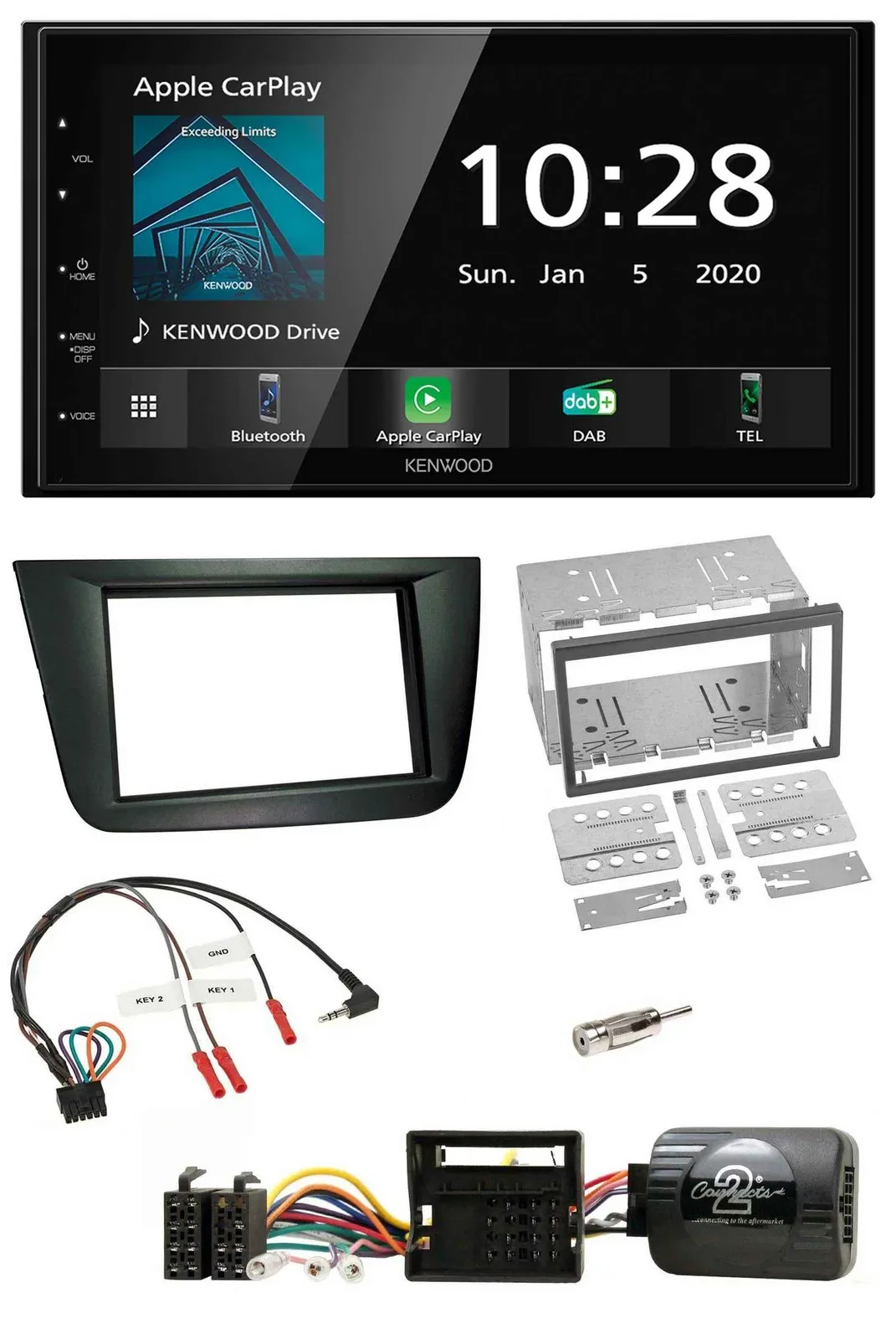 Kenwood Bluetooth Lenkrad DAB USB 2DIN Autoradio für Seat Altea Toledo schwarz