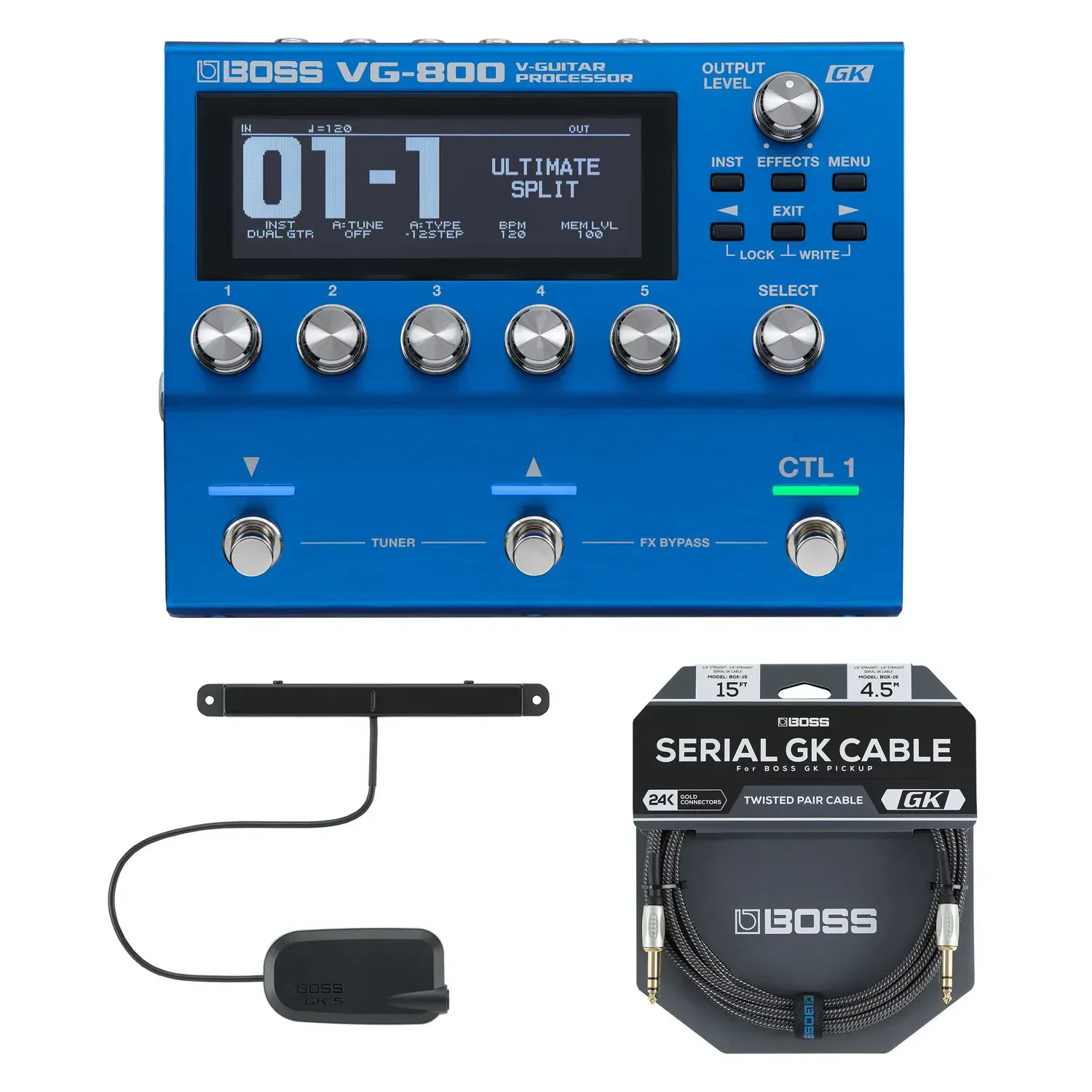 Процессор эффектов для бас-гитары Boss VG-800 с басовым датчиком GK-5B и кабелем Serial GK