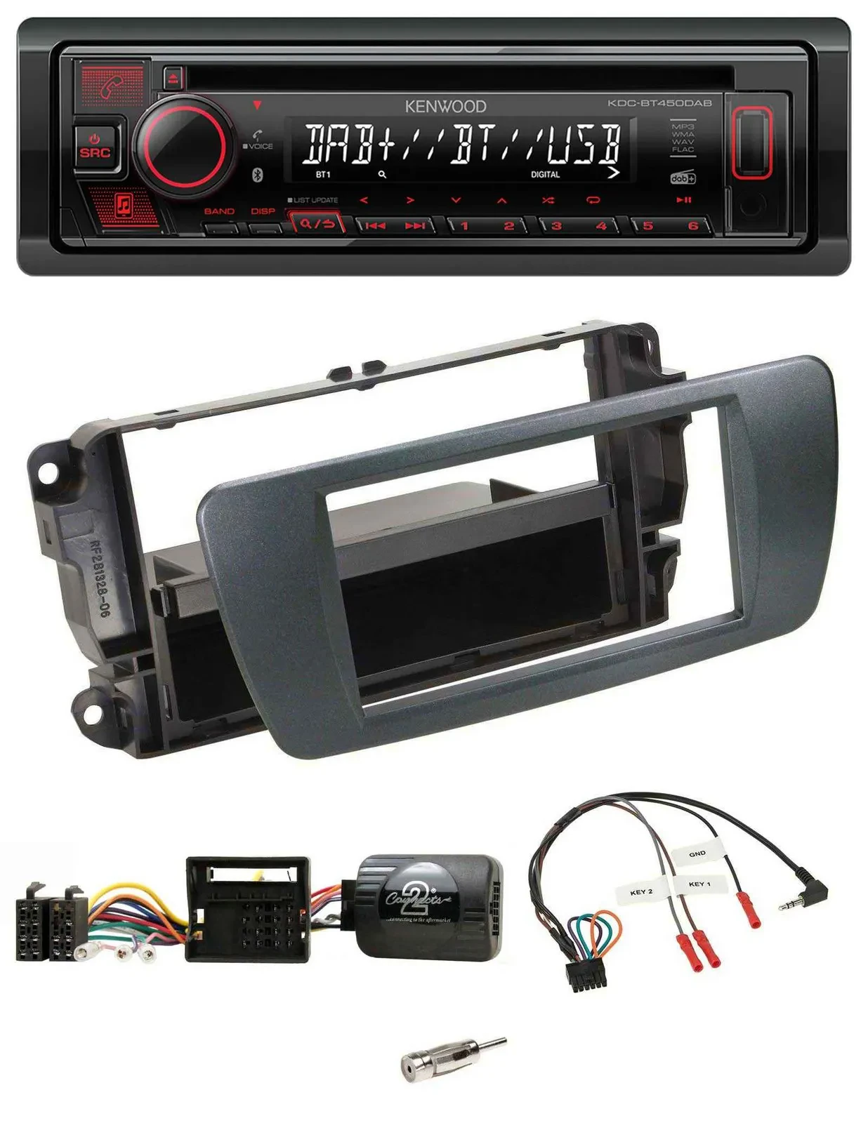 Kenwood Lenkrad CD USB Bluetooth DAB Autoradio für Seat Ibiza azabacheschwarz