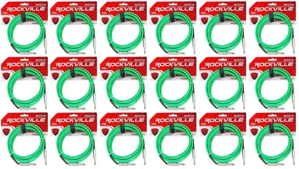 Инструментальный кабель Rockville RCGT10G Green 3 м (18 штук)