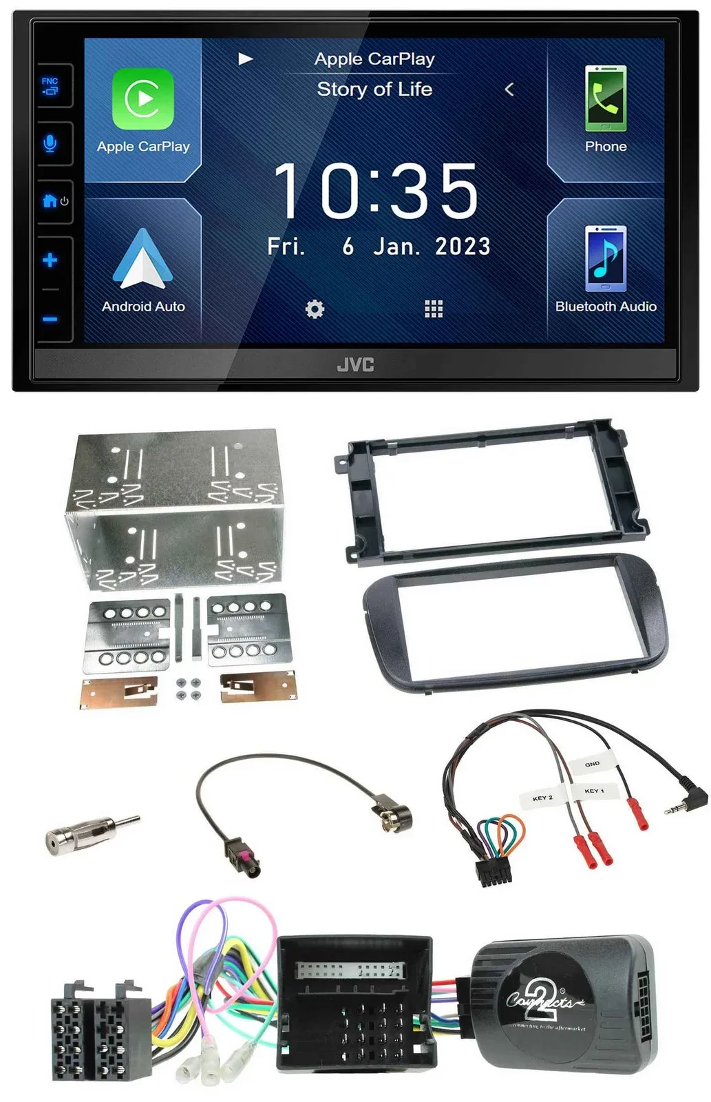 JVC DAB Bluetooth Lenkrad USB 2DIN Autoradio für Ford S-Max Mondeo Profi schwarz