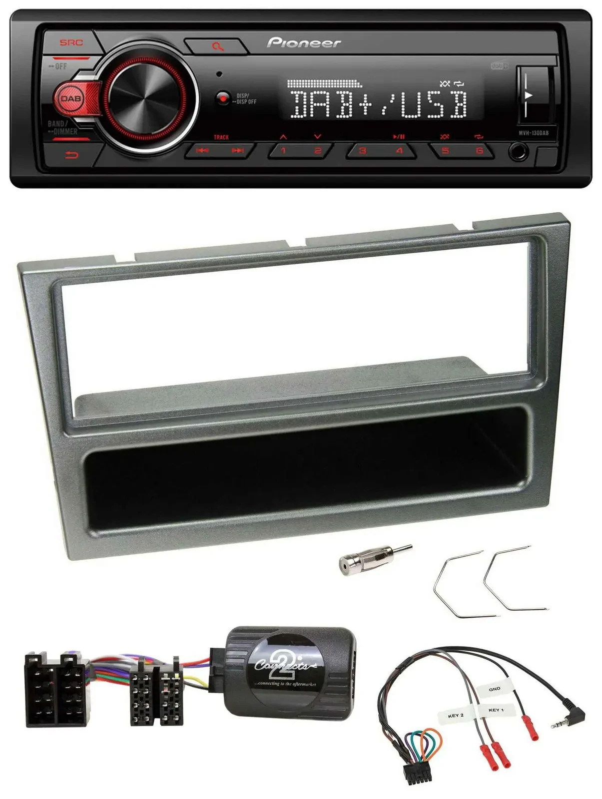 Pioneer MP3 1DIN DAB USB Lenkrad Autoradio für Opel Corsa C 00-04 aluminium