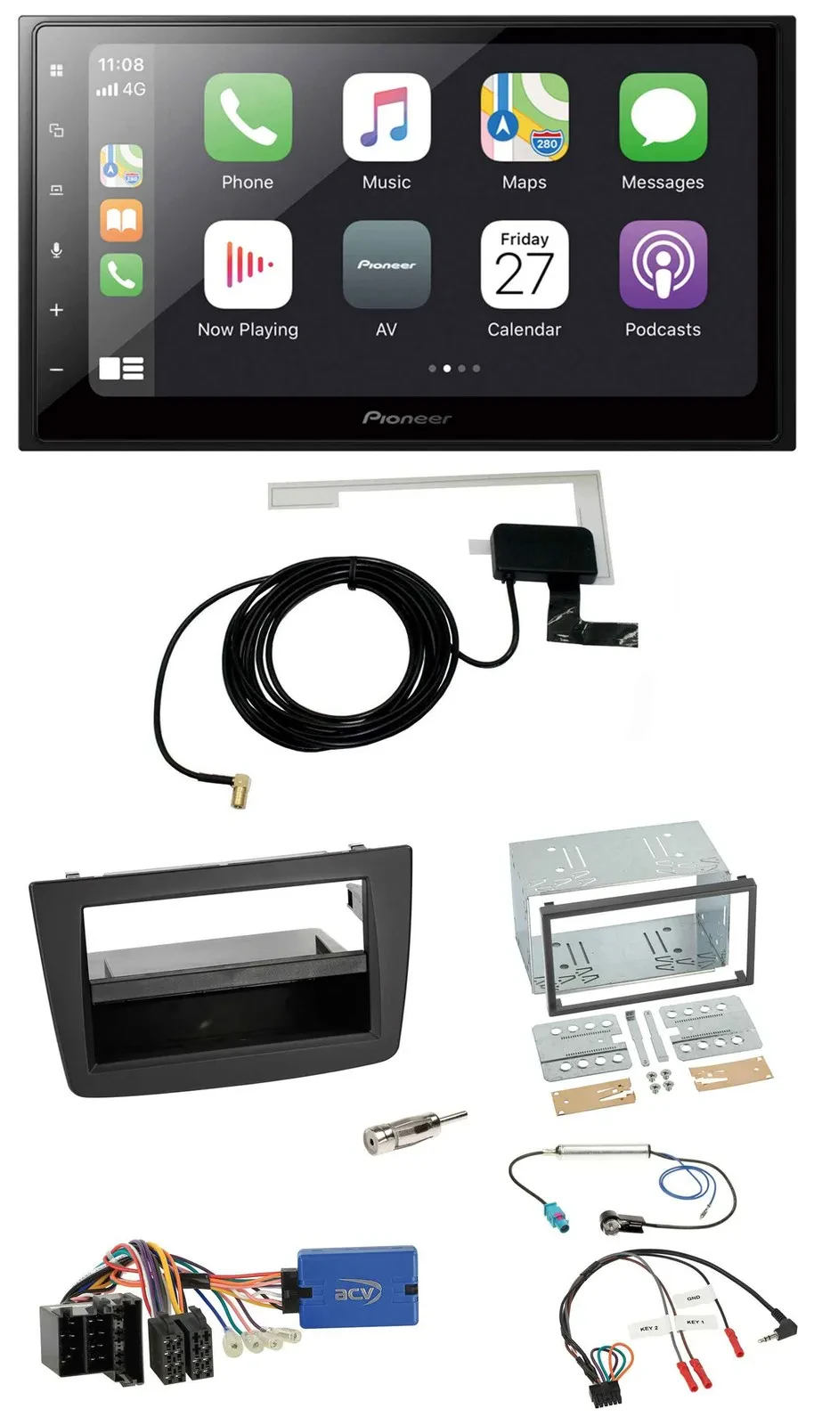 Автомагнитола для Alfa Romeo Mito Pioneer 2DIN, Bluetooth, DAB, USB, поддержка кнопок на руле