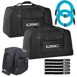 QSC K12TOTE K12 K12.2 Tote Bags w 20FT Blue XLR Cables & Carry Case