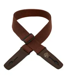 Lock-It Cotton 2" Wide Guitar Strap with Locking Leather Ends - Brown