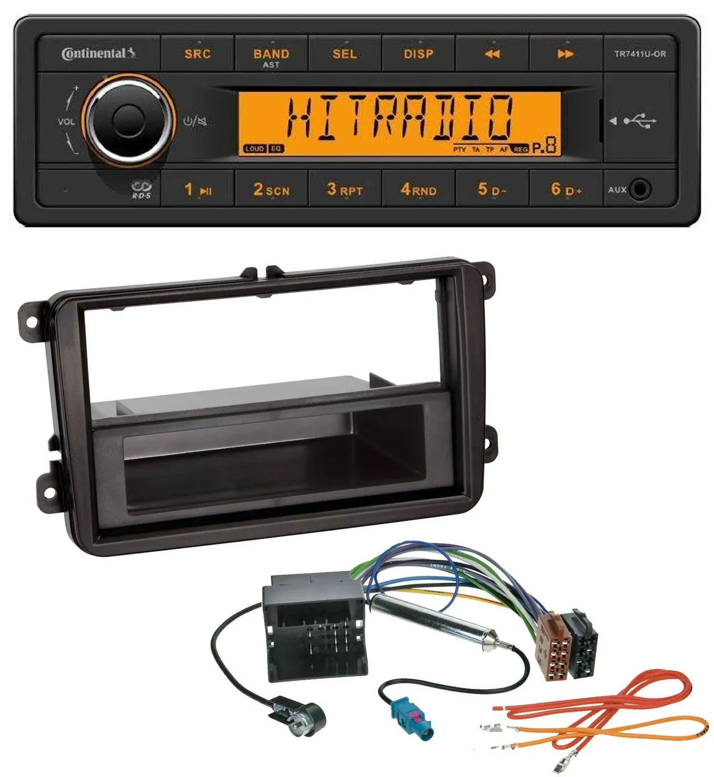 Автомагнитола Continental 1-DIN USB AUX MP3 для VW Passat 05–10, Polo 09–14, Scirocco