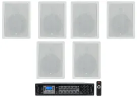 (6) JBL CONTROL 128 WT 8" 50w Commercial 70v In-Wall Speakers+Amp For Restaurant