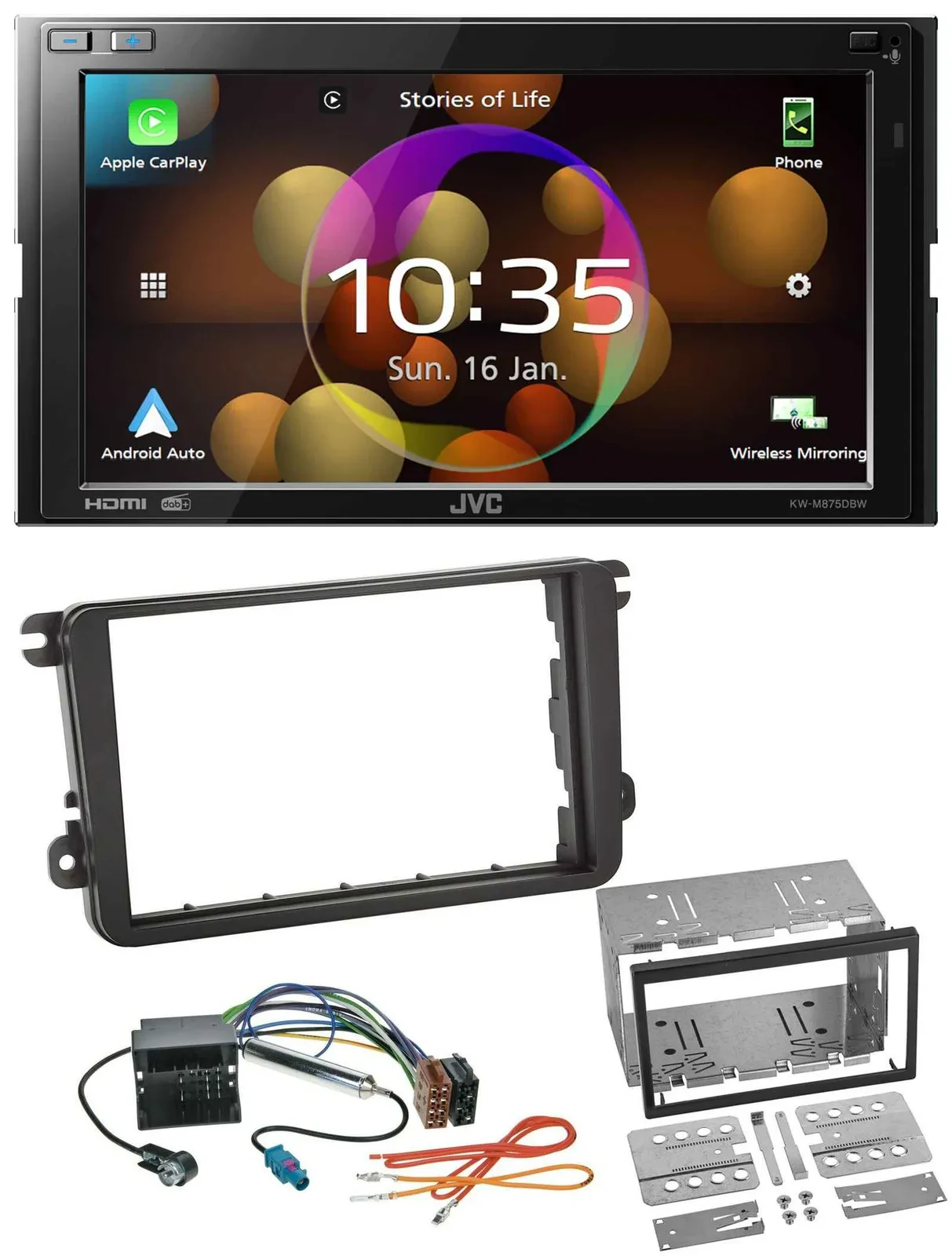 JVC DAB MP3 2DIN Bluetooth USB Autoradio für VW Amarok ab 10 Beetle ab 11 EOS ab