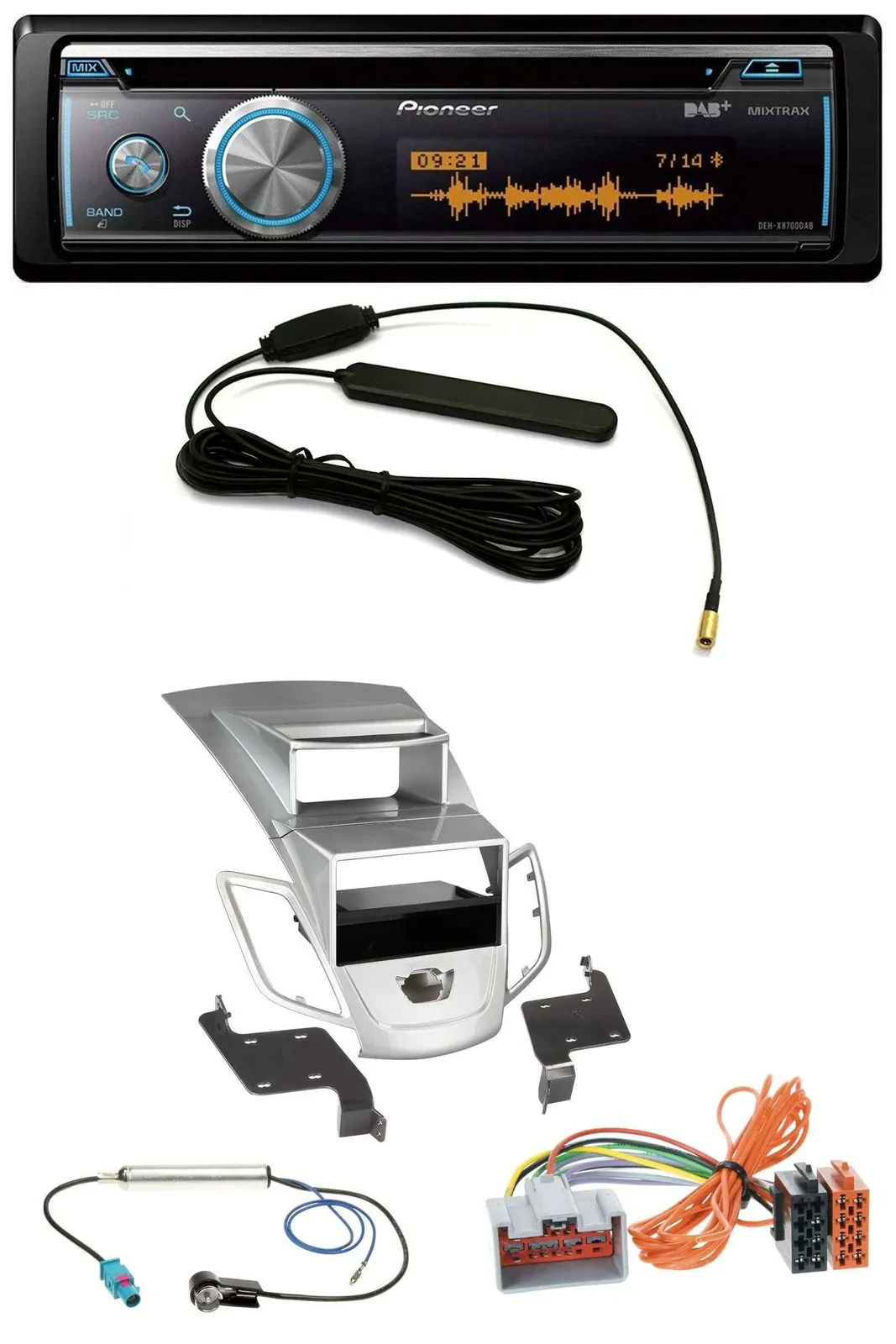 Автомагнитола для Ford Fiesta 2008–2010 Pioneer CD, USB, Bluetooth, DAB, MP3, серебристая