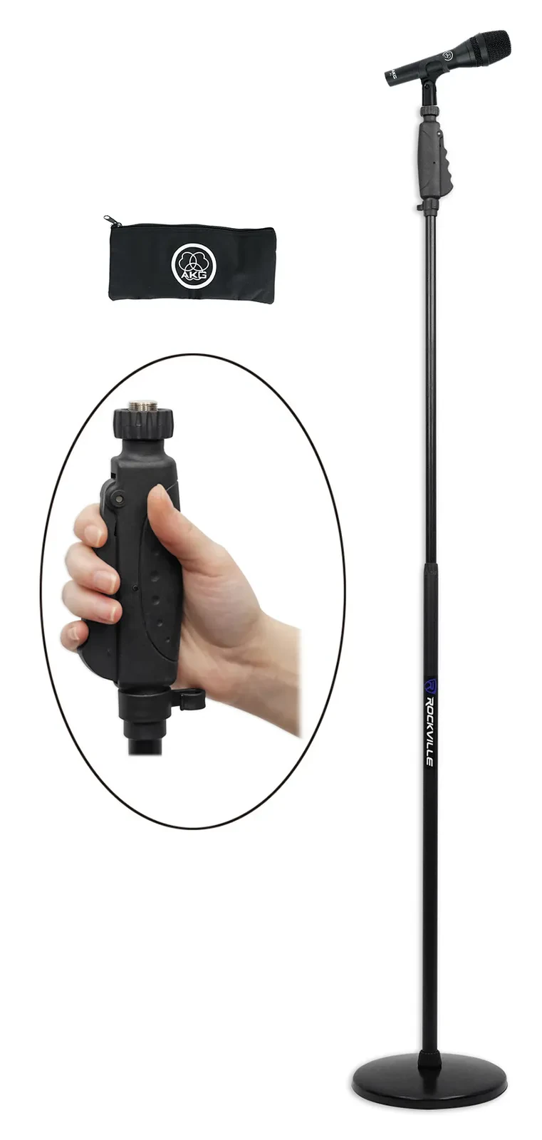 AKG P5I Handheld Dynamic Vocal Microphone+Mic Stand w/ Quick Release Hand Clutch