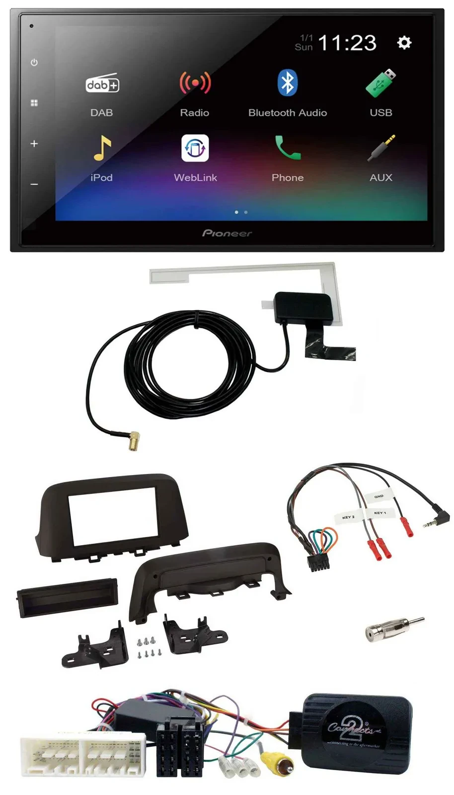 Автомагнитола для Hyundai Kona Pioneer DAB Bluetooth 2DIN USB с управлением на руле