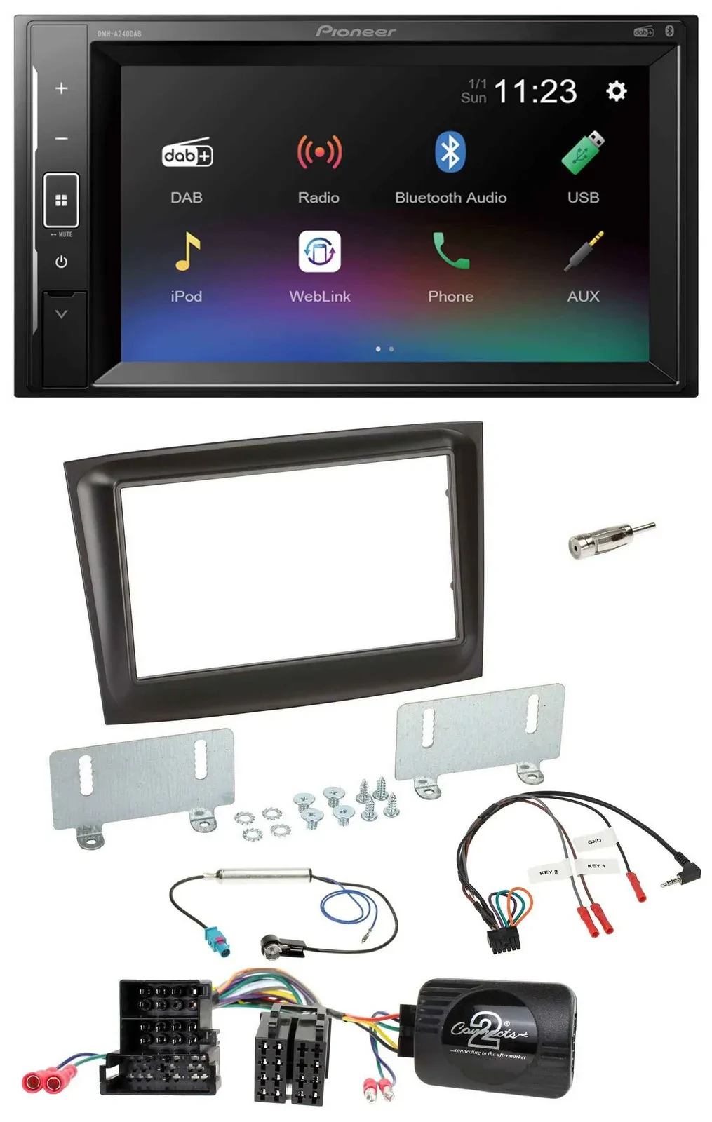 Pioneer DAB Lenkrad 2DIN Bluetooth USB Autoradio für Fiat Doblo Mini-ISO ab 2015