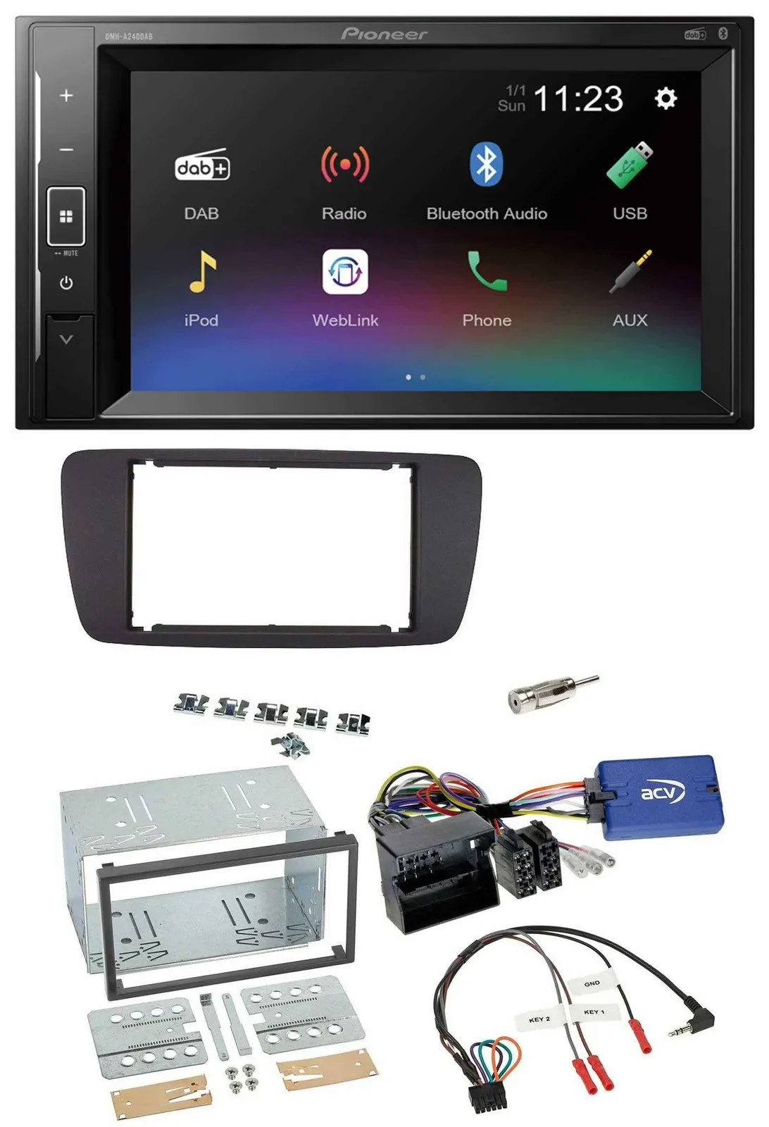 Автомагнитола для Seat Ibiza Pioneer 2DIN, DAB, Bluetooth, USB