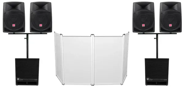 Rockville DJ Package w/(4) 12" Active Speakers+(2) 15" Powered Subwoofers+Facade