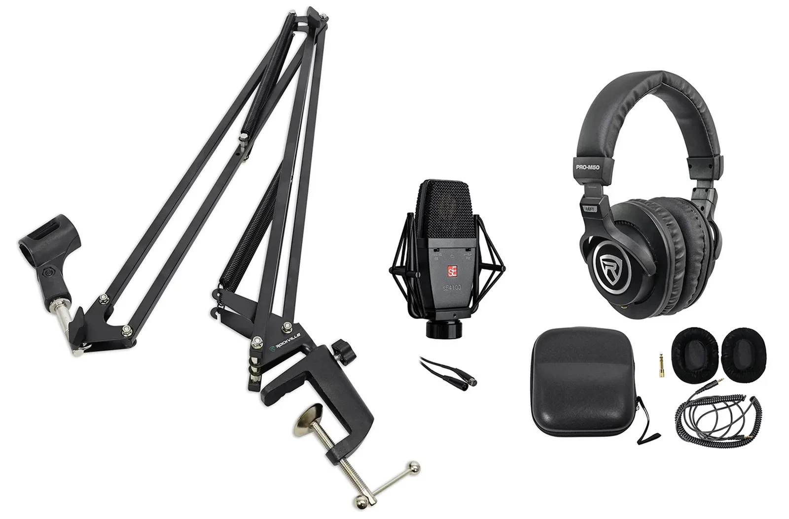 Se Electronics sE4100 Condenser Recording Microphone+Boom Arm+Headphones+Cable