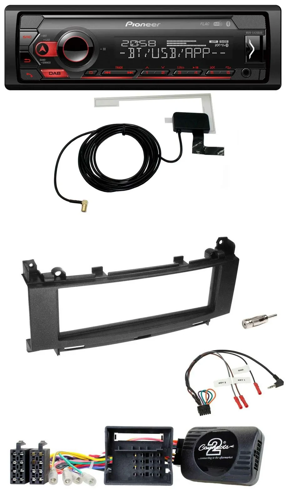 Автомагнитола для Mercedes A-Class (2005–2012), B-Class Pioneer Bluetooth, DAB, USB, поддержка кнопок на руле