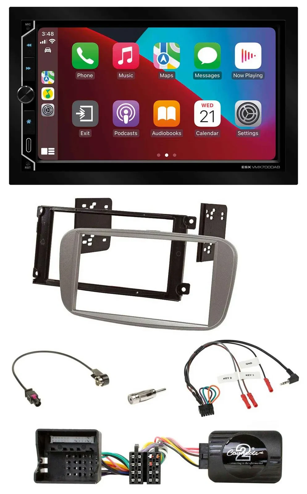Автомагнитола ESX 2DIN DAB USB Bluetooth для Ford Focus/Galaxy/C-Max серебристая с поддержкой кнопок на руле