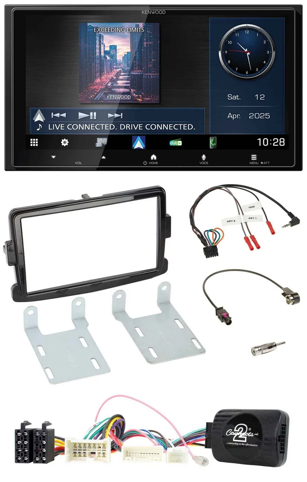 Kenwood Bluetooth 2DIN USB DAB Lenkrad Autoradio für Dacia ab 2012 piano schwarz