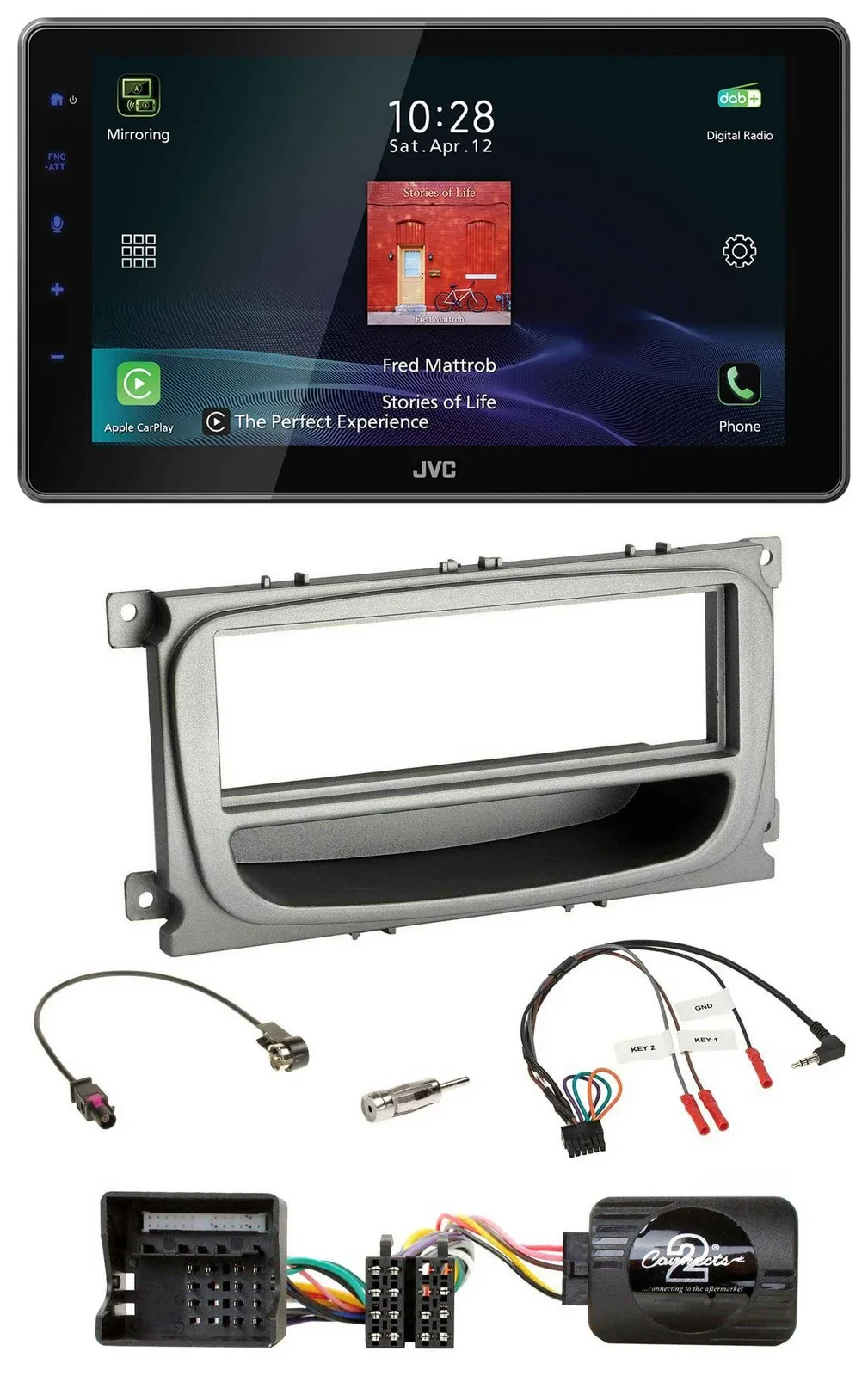 JVC DAB Lenkrad Bluetooth USB Autoradio für Ford Mondeo S-Max ab 2007 silber Abl