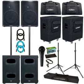 QSC CP12 CP Series 12" Powered DJ PA Speakers w 12" Subwoofers & Poles