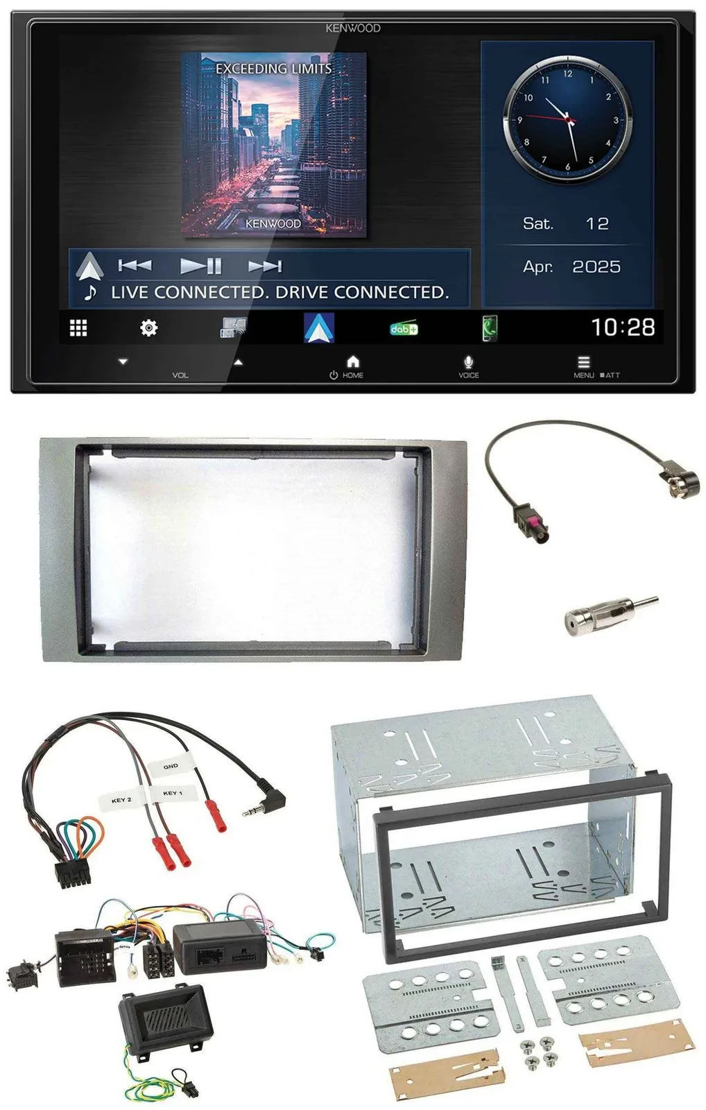 Kenwood Bluetooth 2DIN USB DAB Lenkrad Autoradio für Ford Kuga 2008-2012 silber
