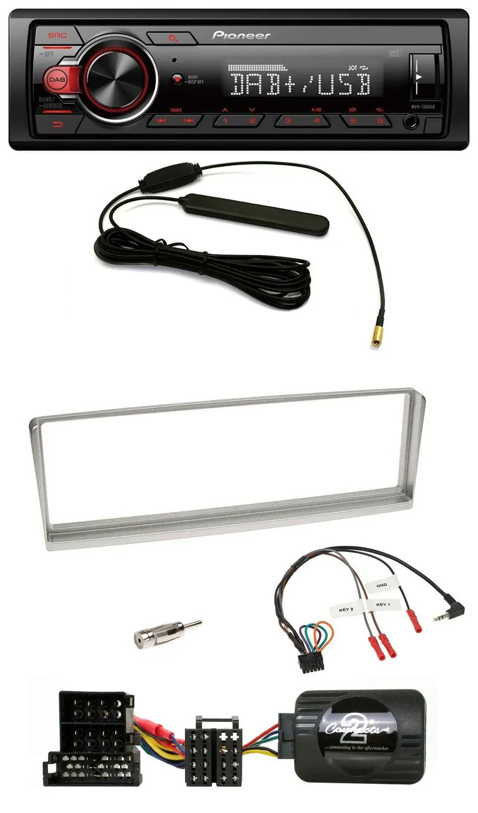 Автомагнитола Pioneer MP3 DAB 1DIN USB, управление с руля, для Alfa Romeo 156 (2002–2003), серебристая