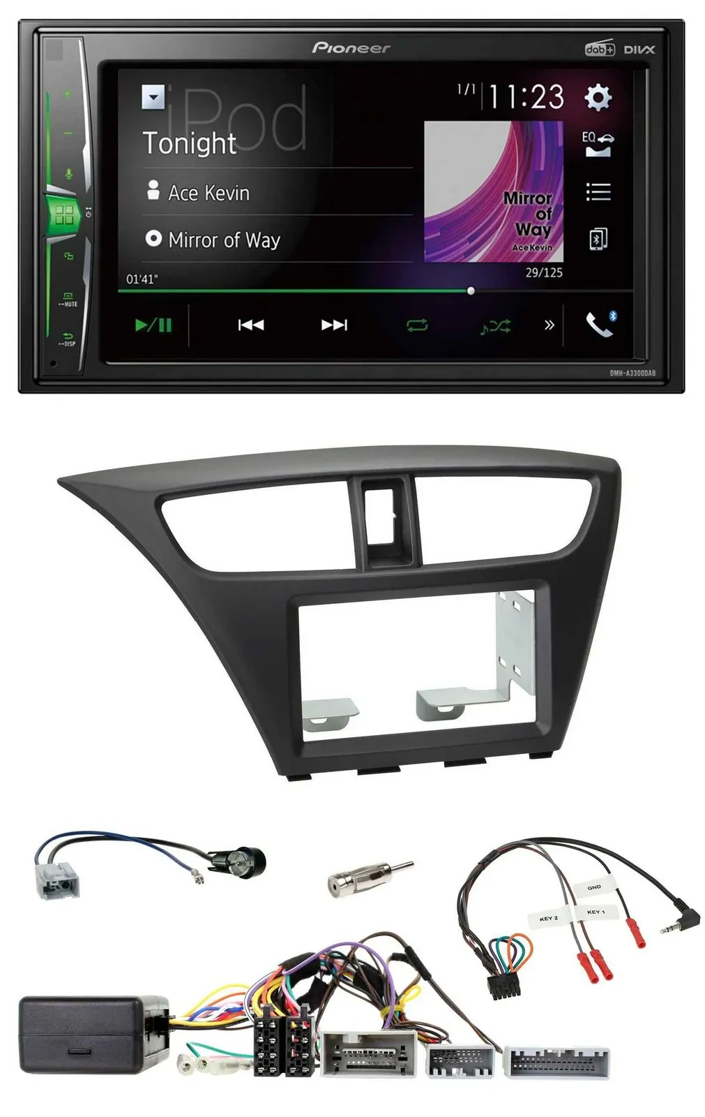 Автомагнитола для Honda Civic Pioneer 2-DIN, DAB, USB, Bluetooth, чёрная