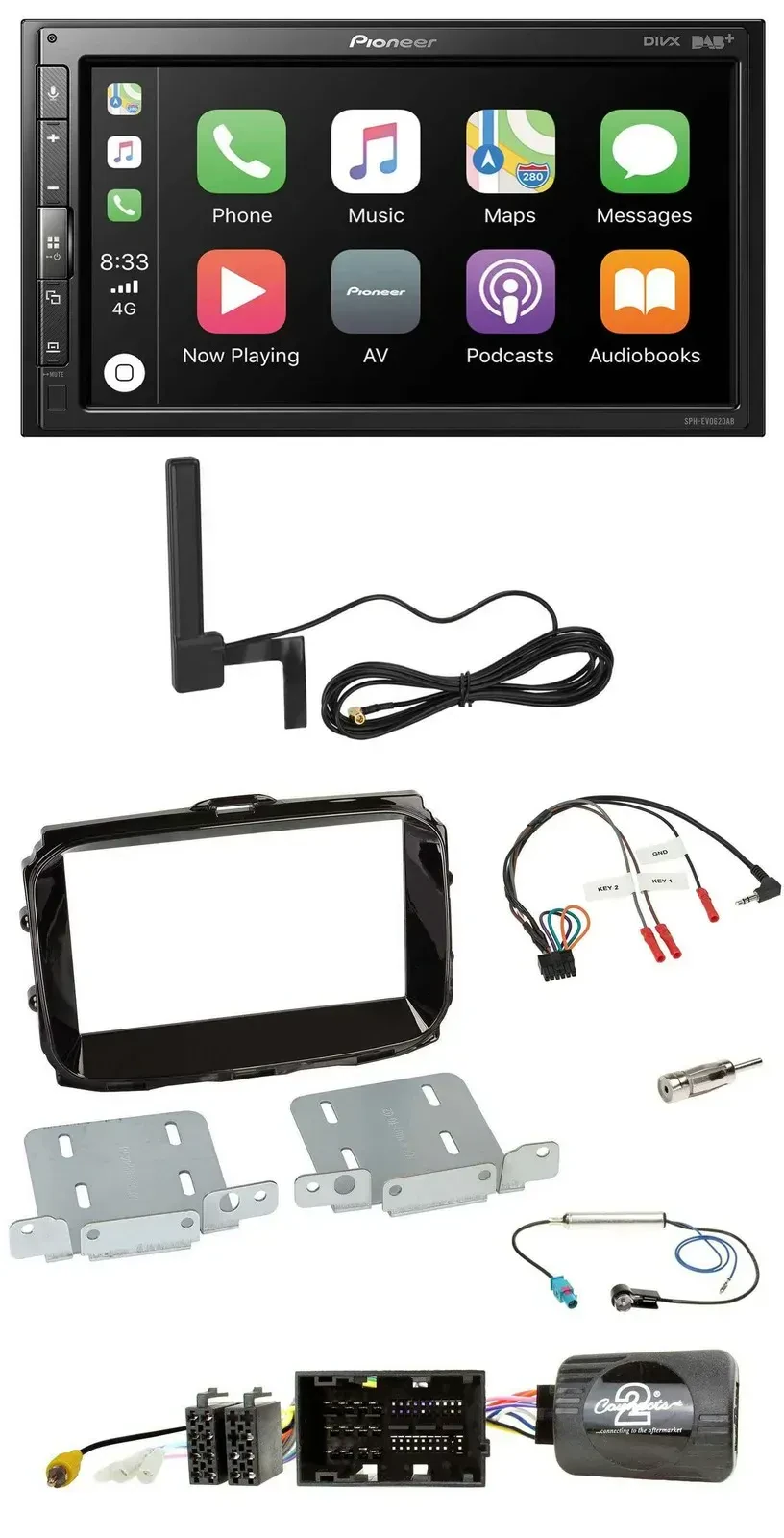 Автомагнитола для Alfa Romeo Giulietta 2014–2021 Pioneer 2 DIN, USB, Bluetooth, DAB, поддержка кнопок на руле