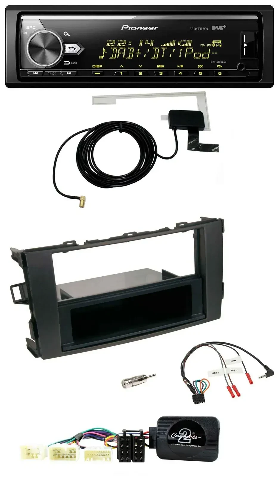 Автомагнитола для Toyota Auris 2007–2011 Pioneer Bluetooth, DAB, USB, поддержка управления с руля, черная