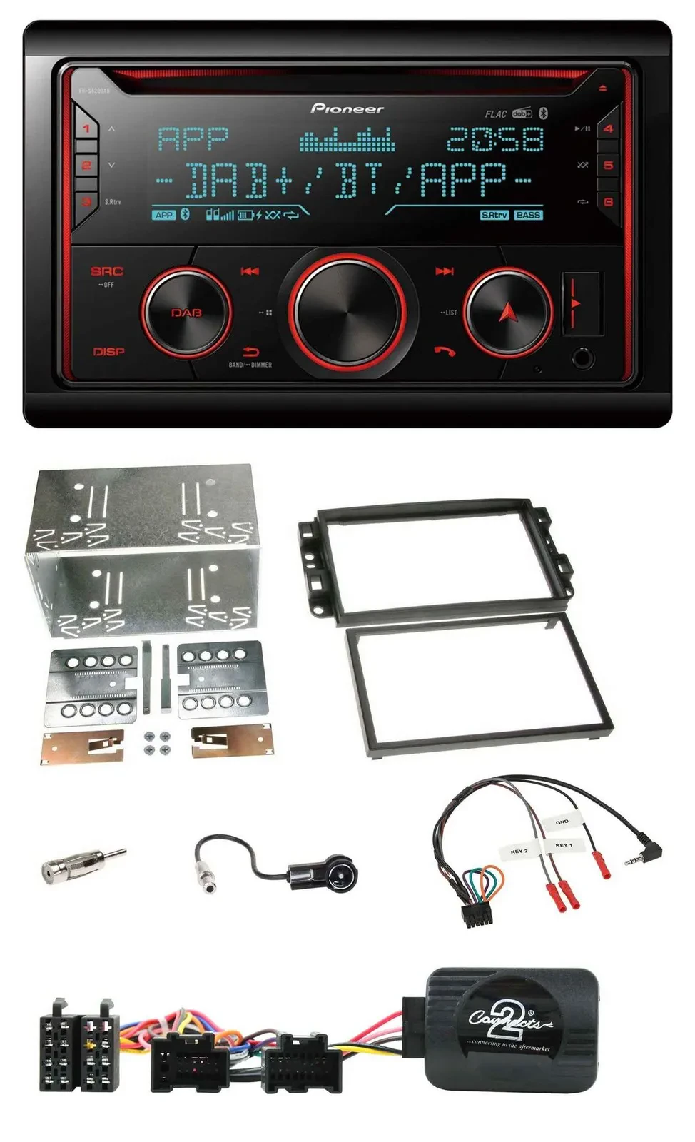 Автомагнитола для Chevrolet Aveo/Captiva 2 Pioneer 2DIN, DAB, Bluetooth, USB, CD, поддержка управления с руля