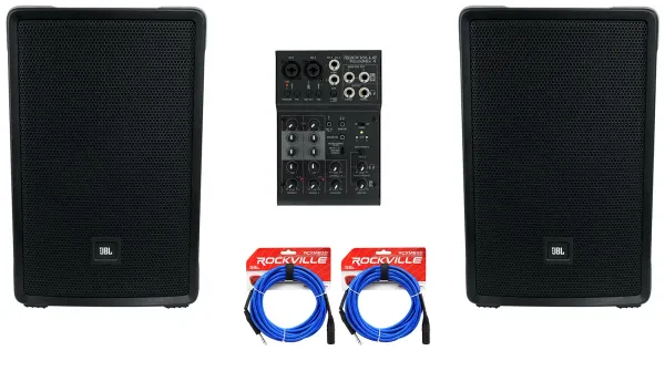 2 JBL IRX112BT 12" 1300w Powered DJ Portable PA Speakers w/ Bluetooth+Mixer w/EQ