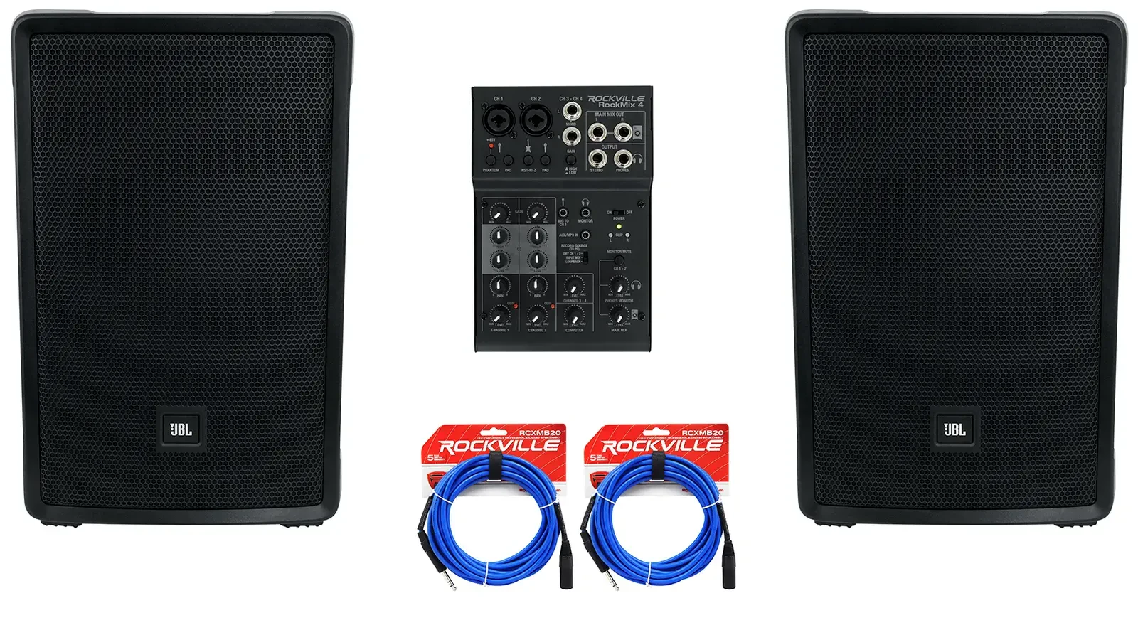 2 JBL IRX112BT 12" 1300w Powered DJ Portable PA Speakers w/ Bluetooth+Mixer w/EQ