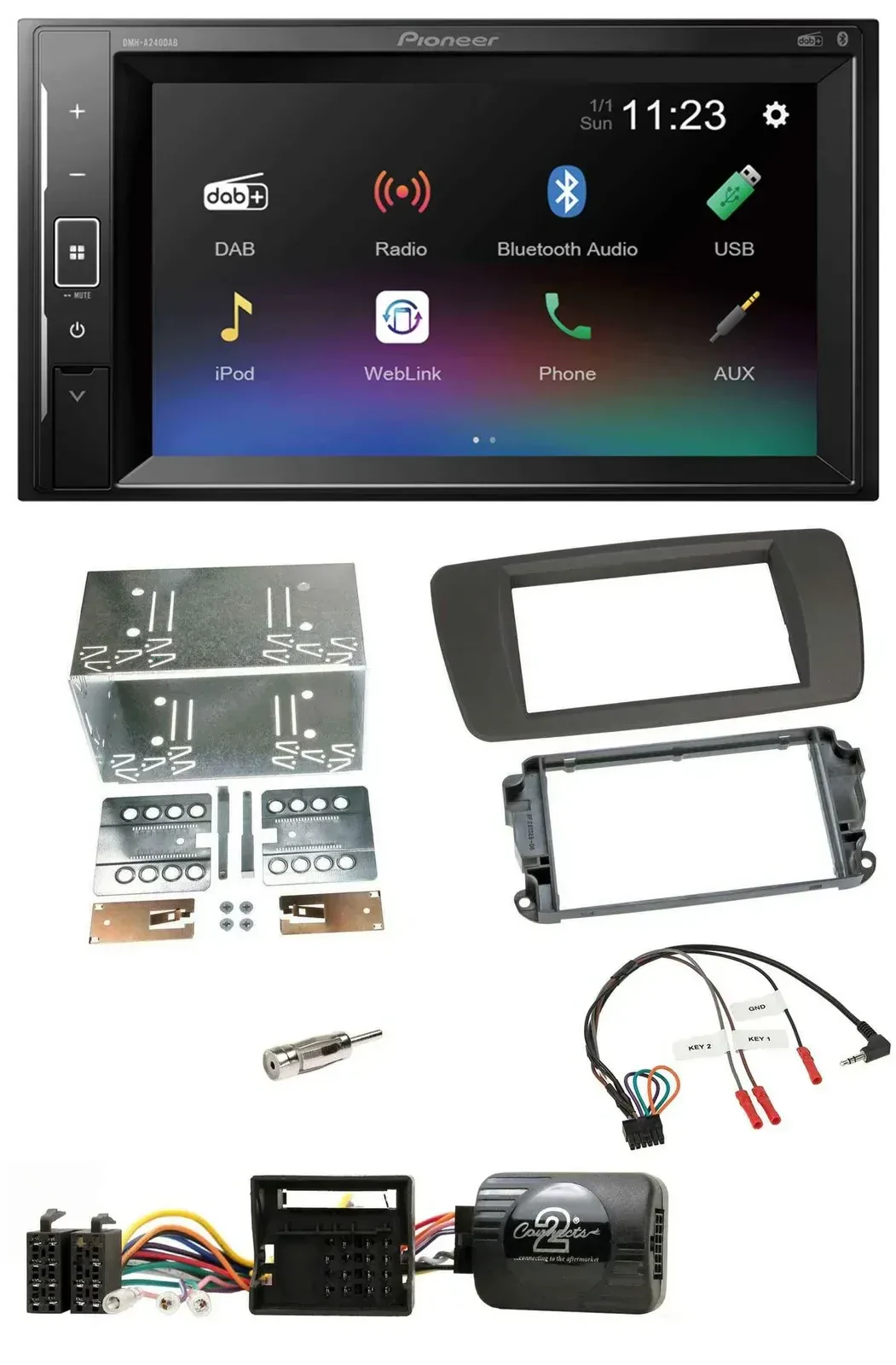 Автомагнитола для Seat Ibiza (с 2008) Pioneer 2DIN DAB Bluetooth USB, серый