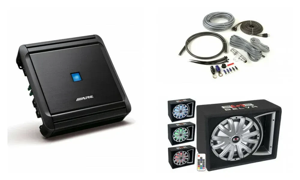 Сабвуфер пассивный для автомобиля Belva BLB112LED 12" фазоинверторный, с усилителем Alpine MRV-M500 и комплектом проводов BAK42BK (набор)