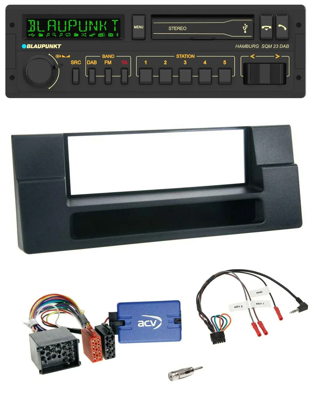 Blaupunkt USB DAB Bluetooth Lenkrad Autoradio für BMW 5er Ablage Rundpin
