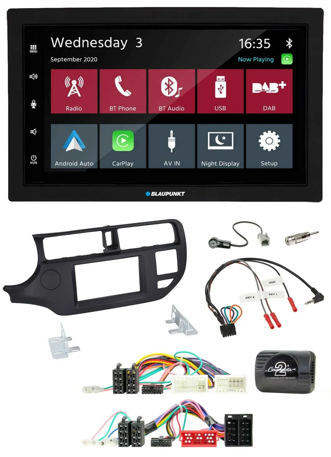 Blaupunkt 2DIN Lenkrad USB Bluetooth DAB Autoradio für Kia Rio UB 11-15 schwarz
