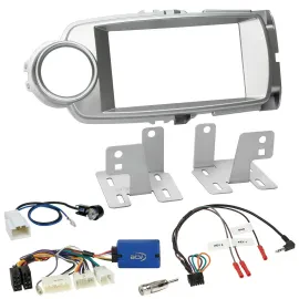 Einbauset Lenkradadapter Doppel DIN Autoradio für Toyota Yaris 2011-2014 silber