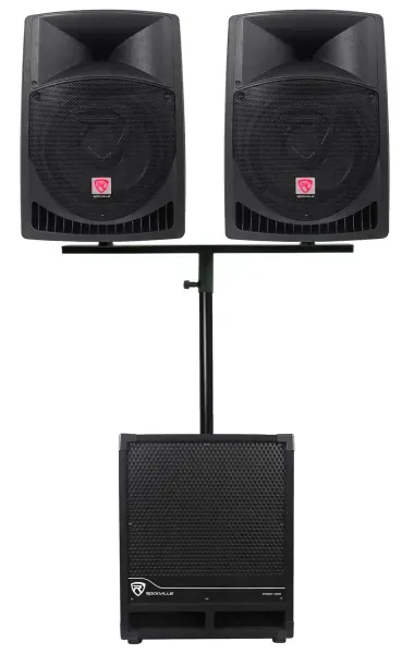 (2) Rockville RPG12 12" Active DJ PA Speakers+Dual Mount+12" Powered Subwoofer