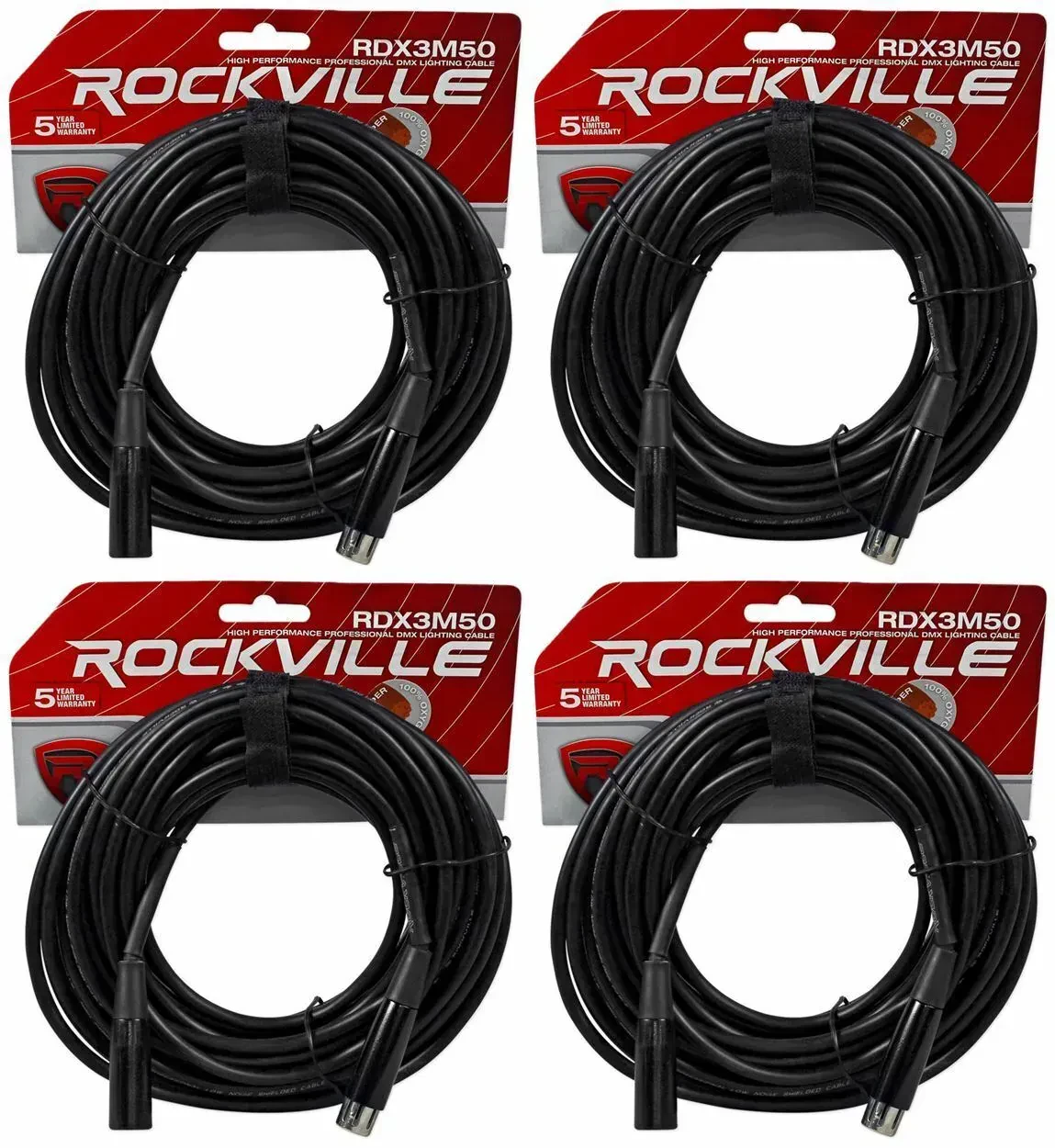 DMX-кабель Rockville RDX3M50 Black 15.25 м (4 штуки)