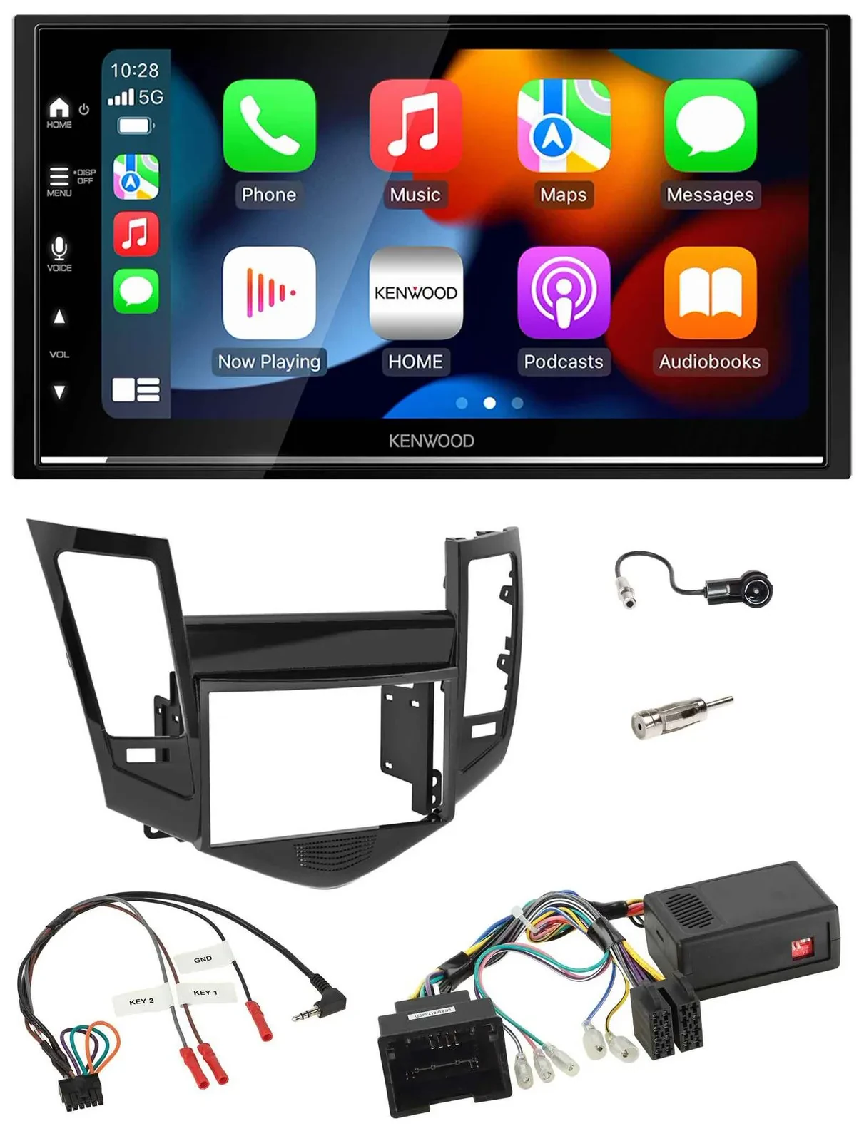 Автомагнитола для Chevrolet Cruze Kenwood 2-DIN, DAB, USB, Bluetooth, поддержка кнопок на руле