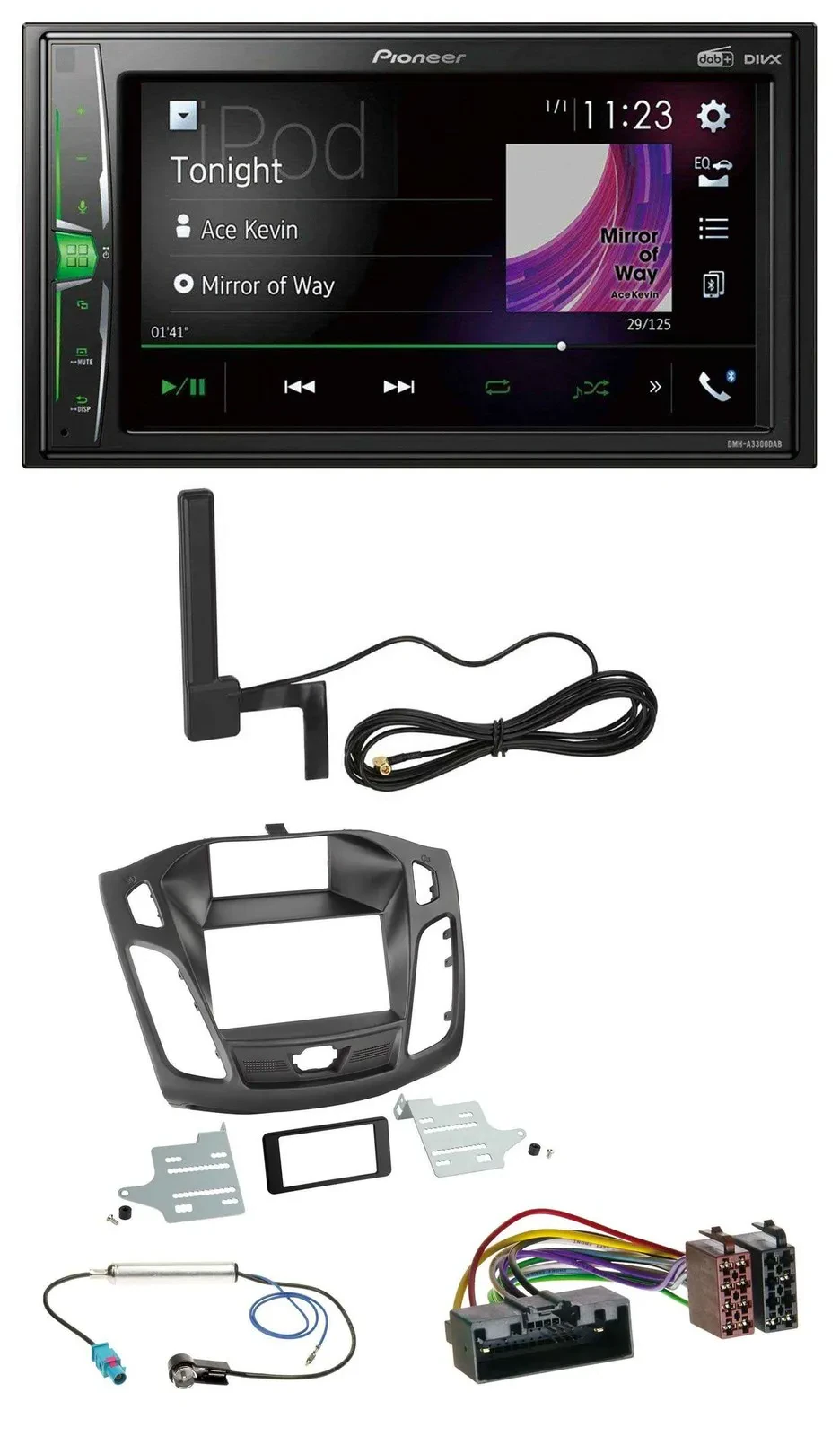 Автомагнитола для Ford Focus (2011–2014) Pioneer 2DIN, Bluetooth, DAB, MP3, AUX