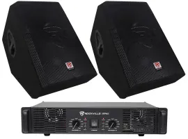 2) Rockville RSM12P 12" 2000 Watt Passive Stage Floor Monitor Speakers+Amplifier