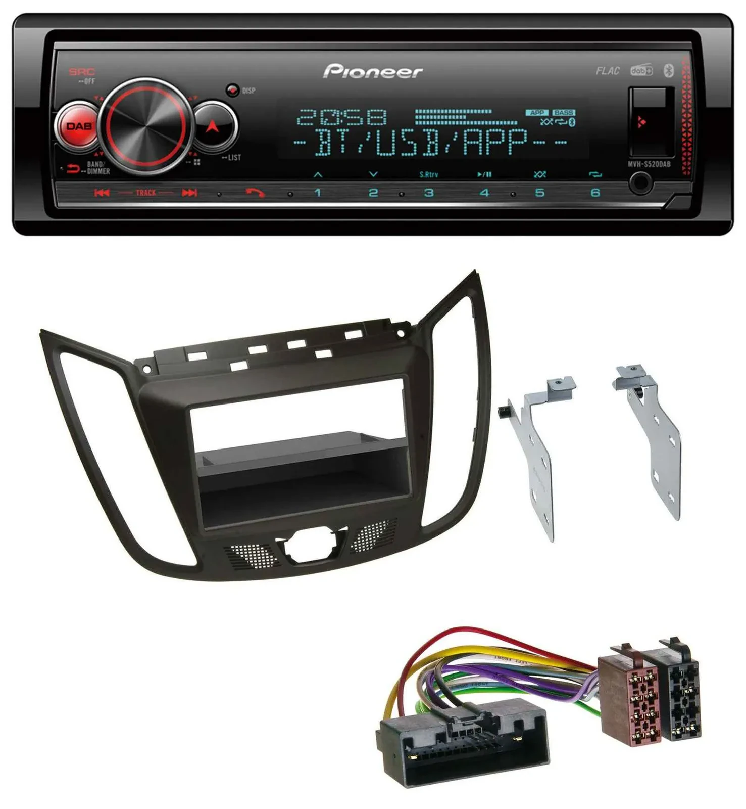 Pioneer Bluetooth USB MP3 DAB Autoradio für Ford C-Max / Kuga - dunkelbraun