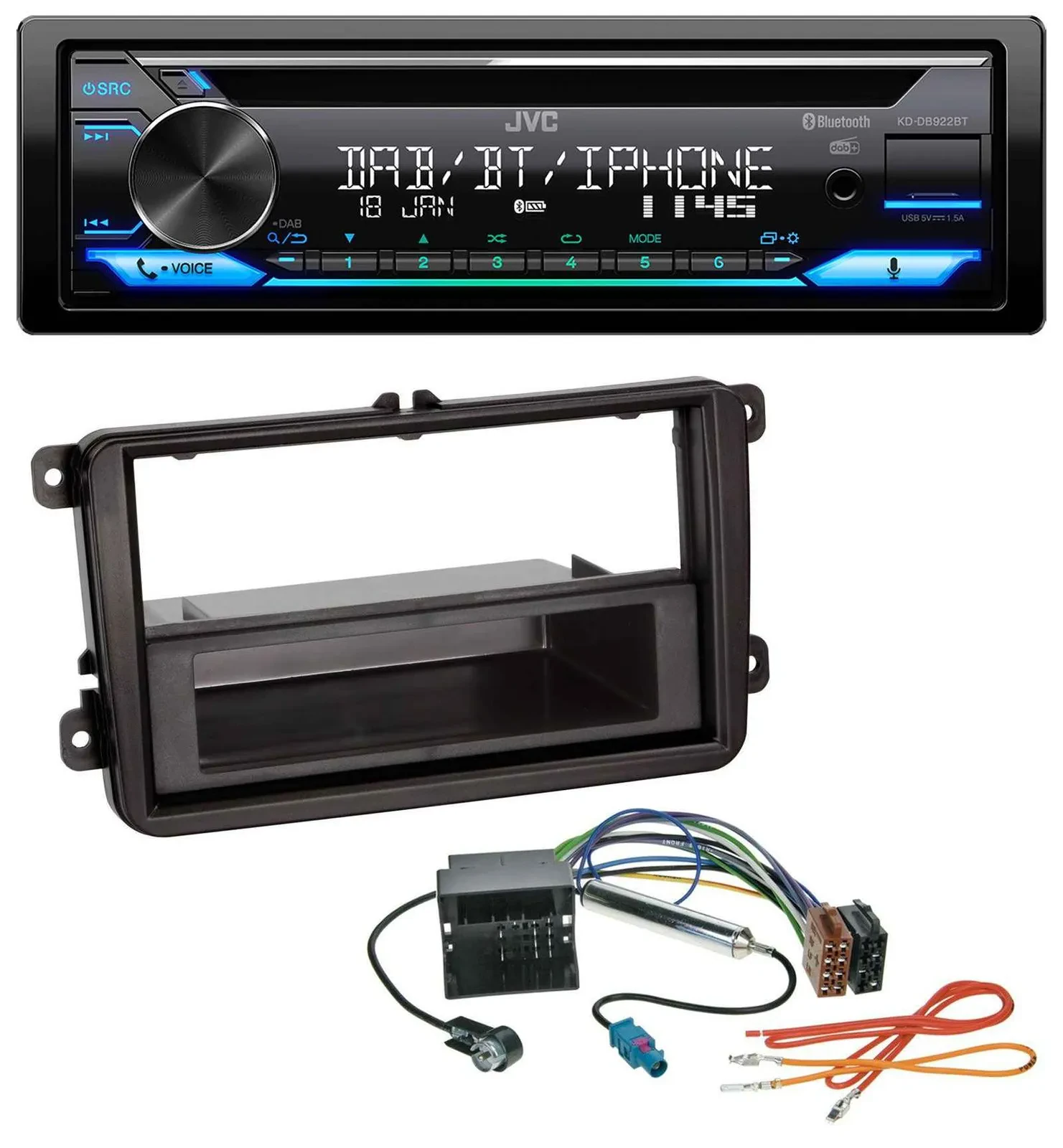 JVC Bluetooth MP3 USB DAB CD Autoradio für Skoda Praktik / Superb / Yeti