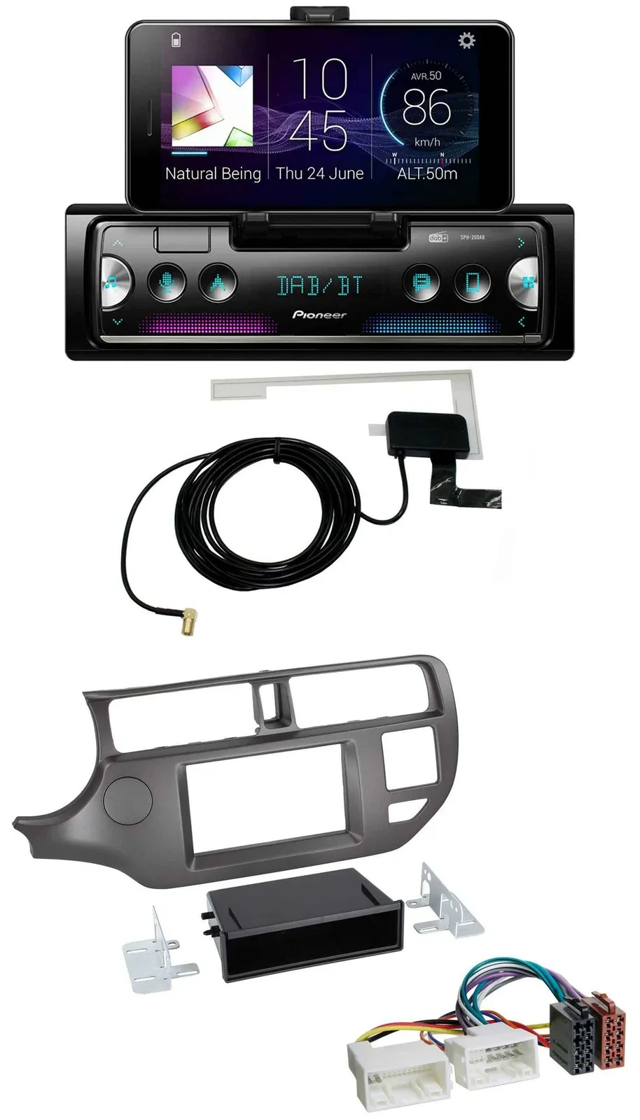 Автомагнитола для Kia Rio UB 2011–2014 Pioneer DAB, Bluetooth, USB, MP3, антрацит