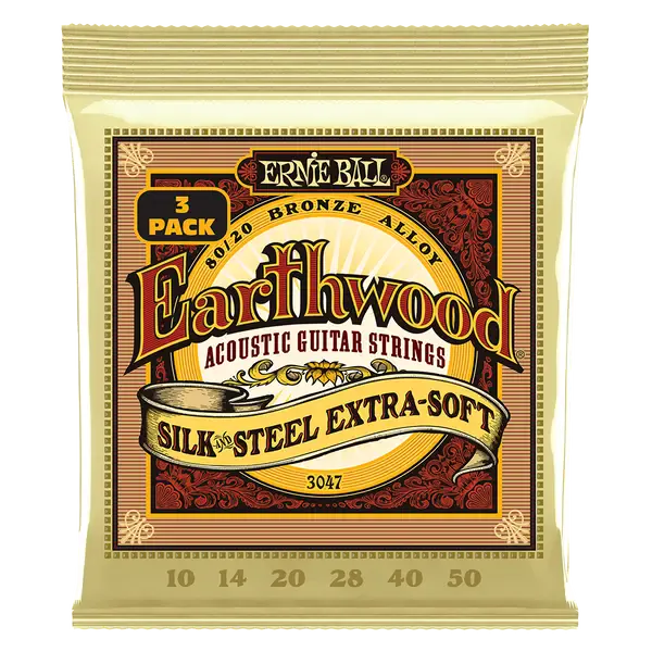 Струны для акустической гитары ERNIE BALL 3047 Earthwood 80/20 Silk and Steel Extra Soft 3 Pack 10-50