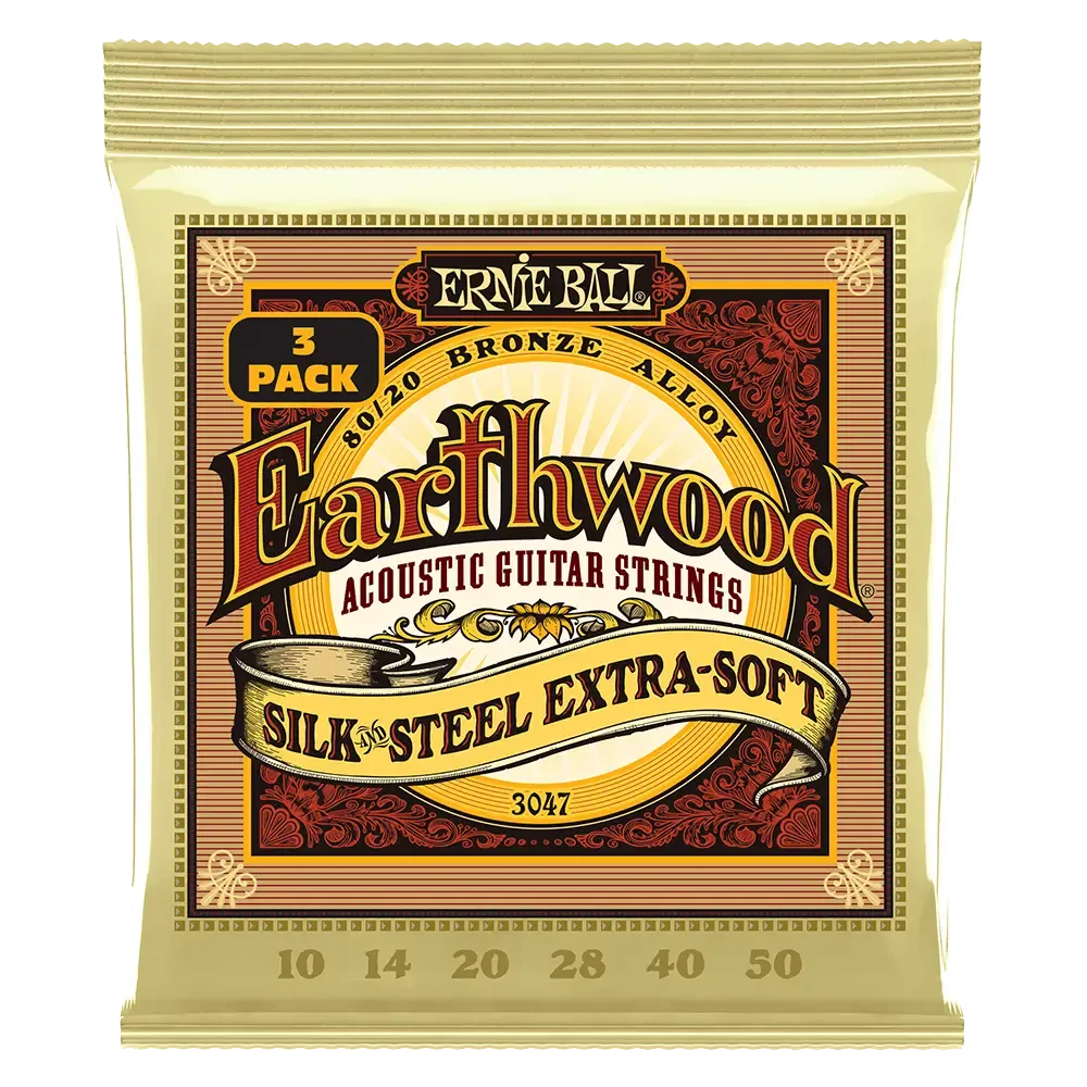 Струны для акустической гитары ERNIE BALL 3047 Earthwood 80/20 Silk and Steel Extra Soft 3 Pack 10-50