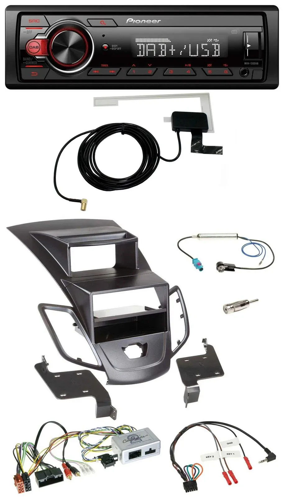 Автомагнитола Pioneer 1-DIN MP3 DAB USB для Ford Fiesta (2010–2017), черный